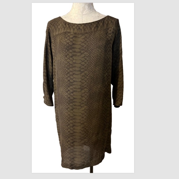 Joie Silk Dress M Medium Olive Green Black Snake Print - Picture 2 of 9